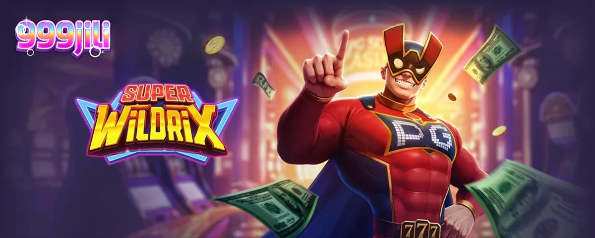 Superhero-themed slot machine interface na may neon lights